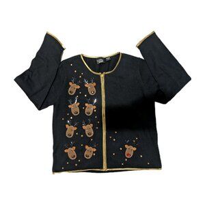 Vintage Cardigan Christina Rotelli Medium Not Ugly Christmas Reindeers bell 90s